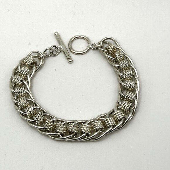 Sterling Silver 925 Heavy Woven Mesh Curb Link Toggle Clasp 37g 7.75” - Picture 7 of 9